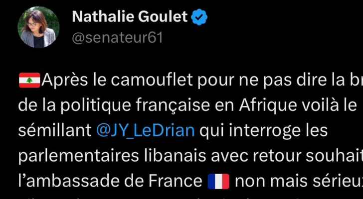 إهانة للبنانيين...عضو بمجلس الشيوخ الفرنسي تُعلق على رسالة لودريان!